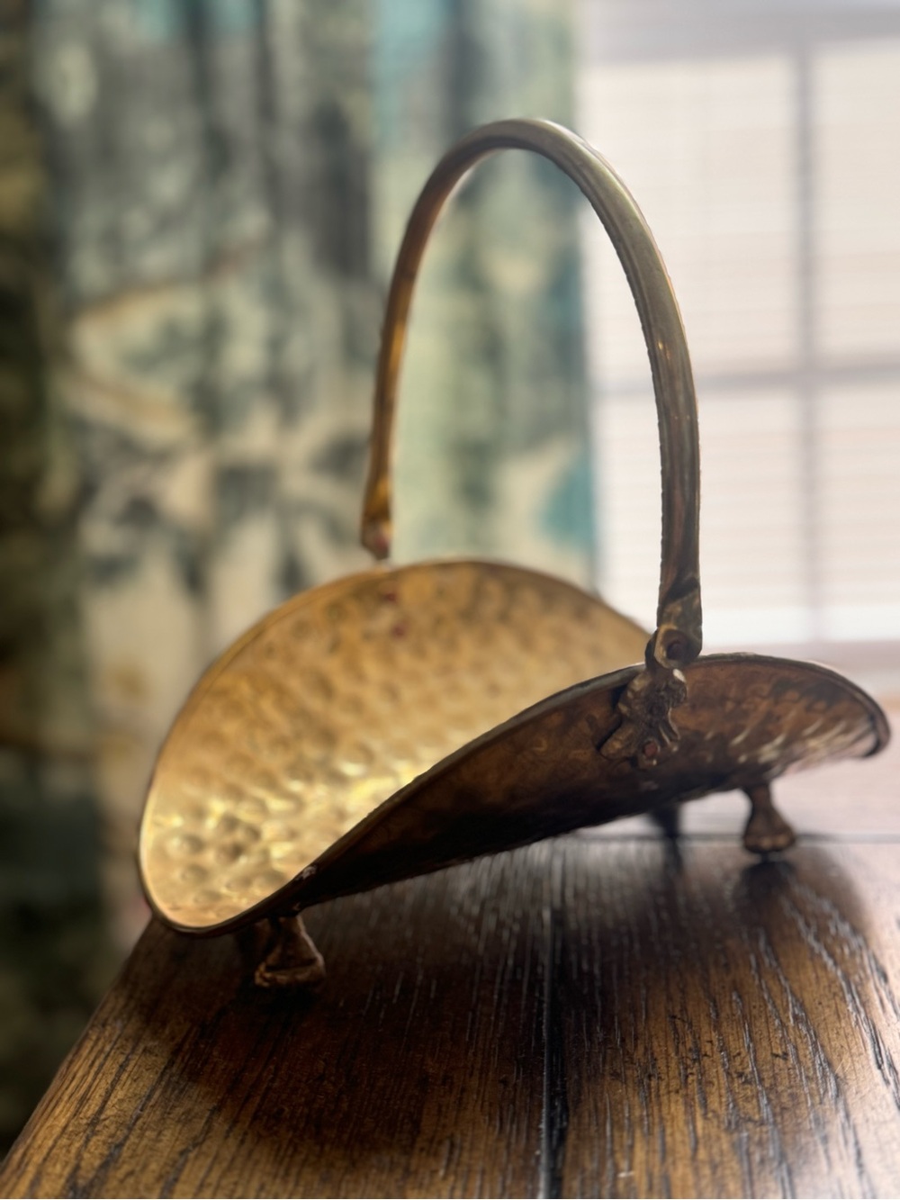 Vintage Hammered Brass Log Basket Decor